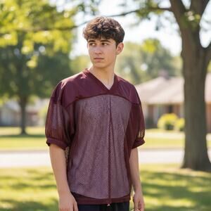 Vintage Adams Maroon Practice Football Jersey Porthole Mesh Elastic Sleeve Y-XL